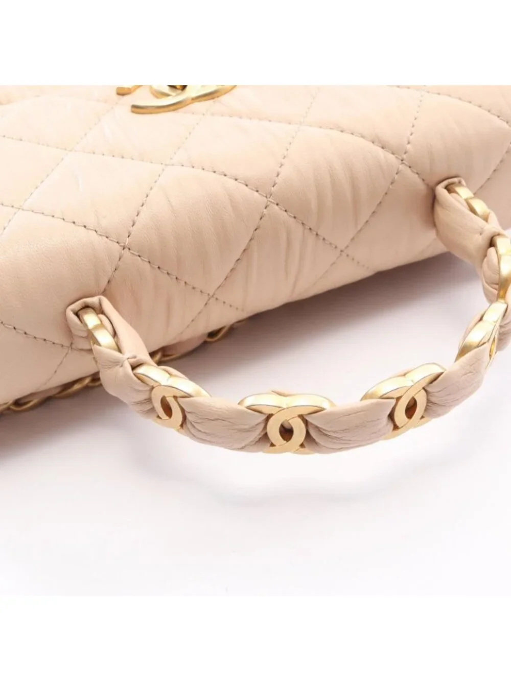 Chanel Shoulder Bag Quilted Top Handle 2-Way Beige Leather Chain